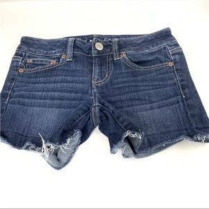 AEO American Eagle Womens Jean Short Shorts Size 0 Stretch Dark Wash Blue Denim